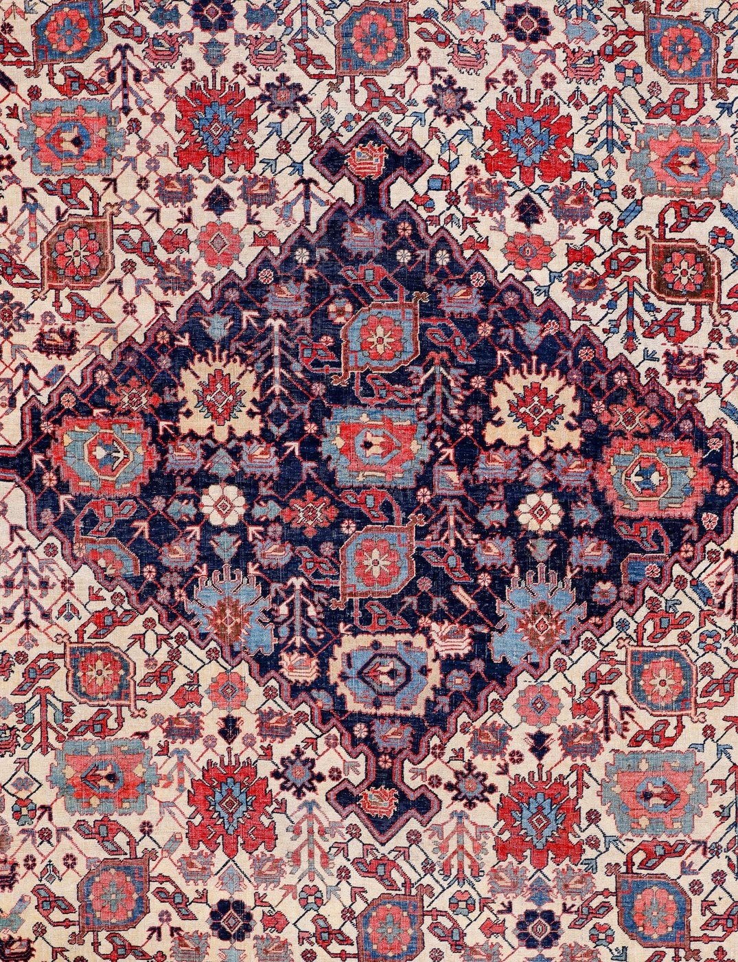 9′ x 14′ Ivory Fine Hand-Knotted Antique Persian Bidjar Rug – Traditional Wool