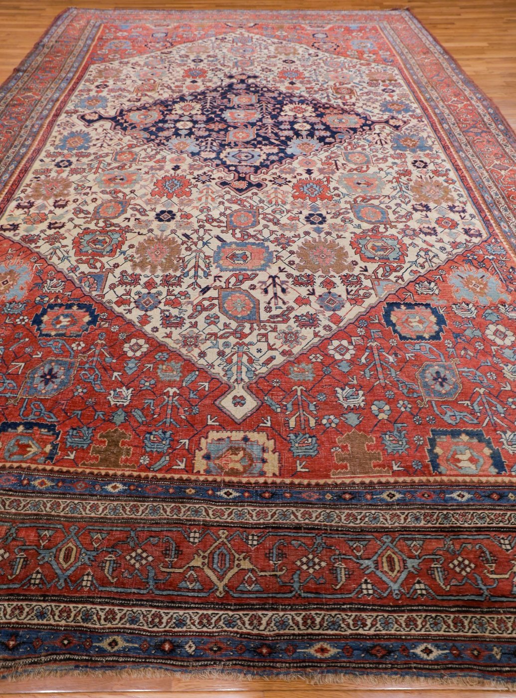 9′ x 14′ Ivory Fine Hand-Knotted Antique Persian Bidjar Rug – Traditional Wool