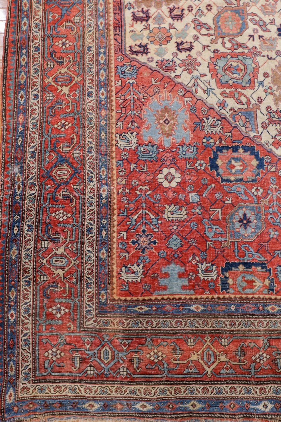 9′ x 14′ Ivory Fine Hand-Knotted Antique Persian Bidjar Rug – Traditional Wool