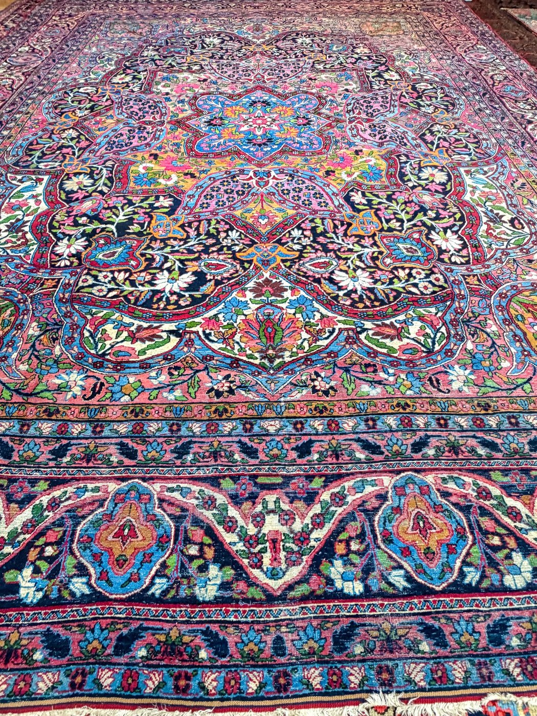 12′ x 15′ Jewel-Toned Hand-Knotted Semi-Antique Persian Yazd Rug – Masterpiece Fine Wool