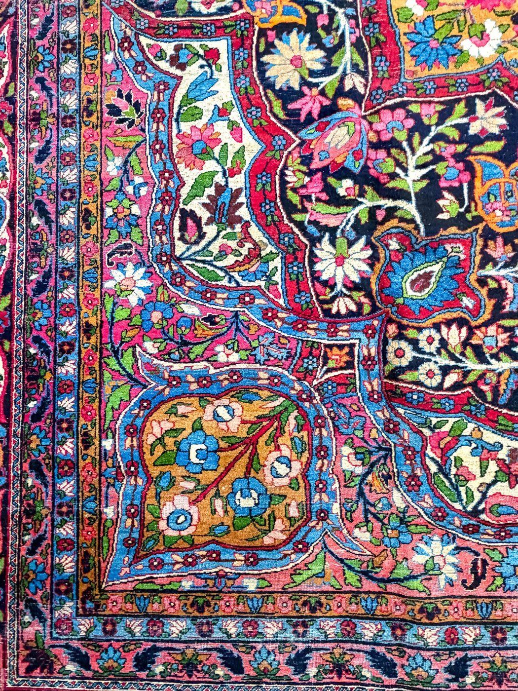 12′ x 15′ Jewel-Toned Hand-Knotted Semi-Antique Persian Yazd Rug – Masterpiece Fine Wool