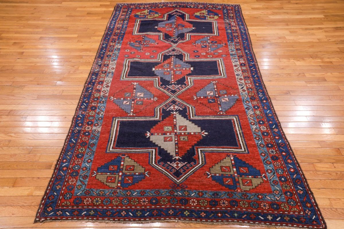 5′ x 9′ Crimson Red and Midnight Indigo Hand-Knotted Antique Caucasian Bordjalou Kazak Rug – Collector’s Wool on Wool
