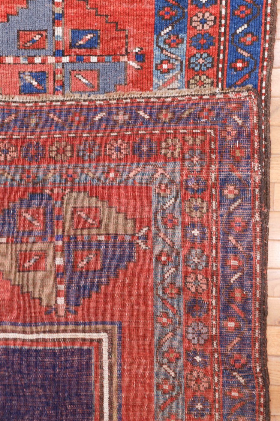 5′ x 9′ Crimson Red and Midnight Indigo Hand-Knotted Antique Caucasian Bordjalou Kazak Rug – Collector’s Wool on Wool
