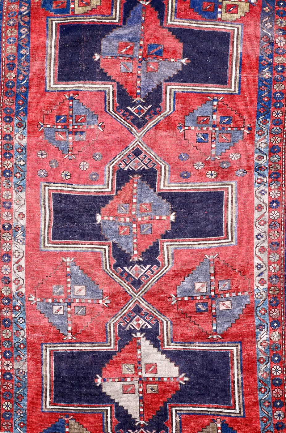 5′ x 9′ Crimson Red and Midnight Indigo Hand-Knotted Antique Caucasian Bordjalou Kazak Rug – Collector’s Wool on Wool