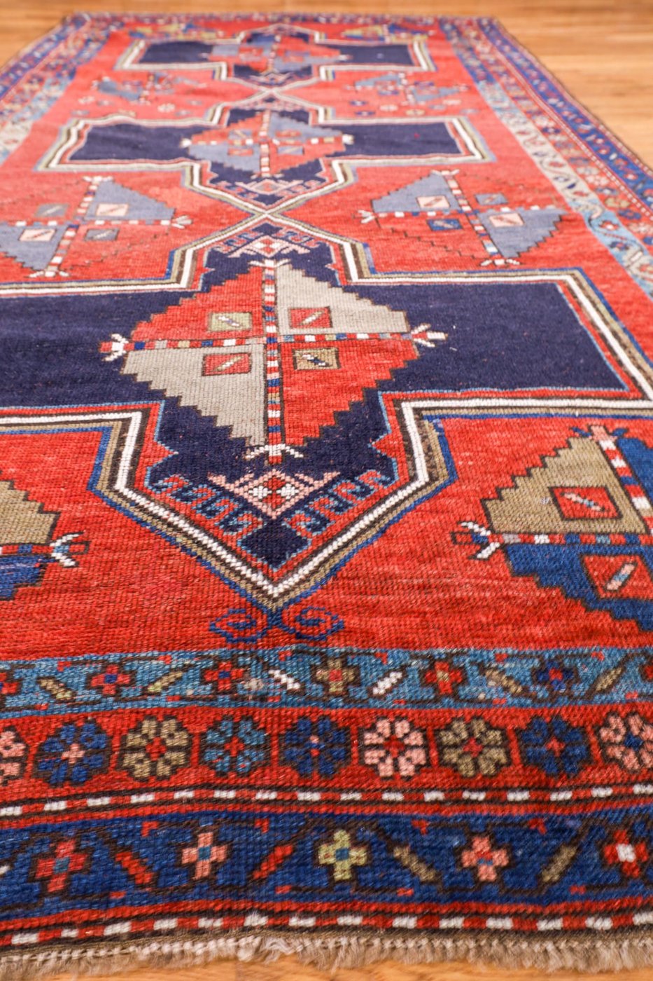 5′ x 9′ Crimson Red and Midnight Indigo Hand-Knotted Antique Caucasian Bordjalou Kazak Rug – Collector’s Wool on Wool