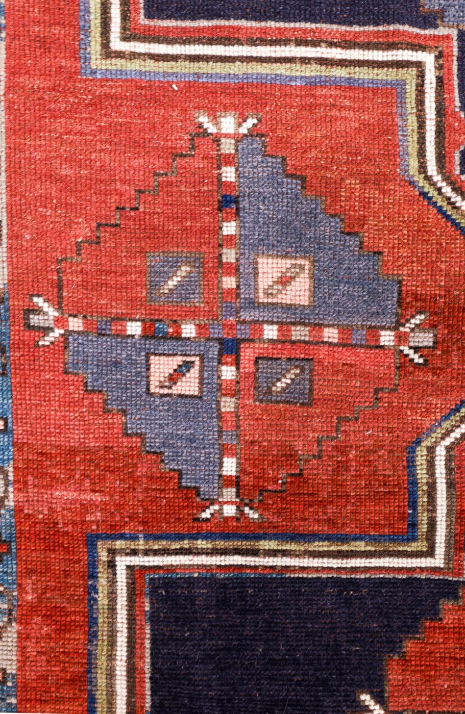 5′ x 9′ Crimson Red and Midnight Indigo Hand-Knotted Antique Caucasian Bordjalou Kazak Rug – Collector’s Wool on Wool