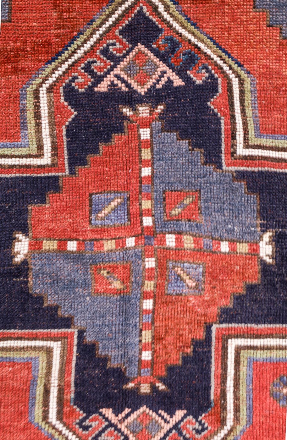 5′ x 9′ Crimson Red and Midnight Indigo Hand-Knotted Antique Caucasian Bordjalou Kazak Rug – Collector’s Wool on Wool