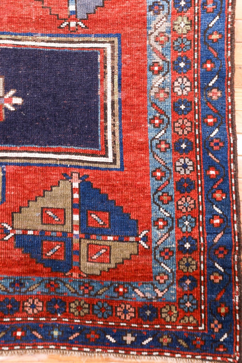 5′ x 9′ Crimson Red and Midnight Indigo Hand-Knotted Antique Caucasian Bordjalou Kazak Rug – Collector’s Wool on Wool