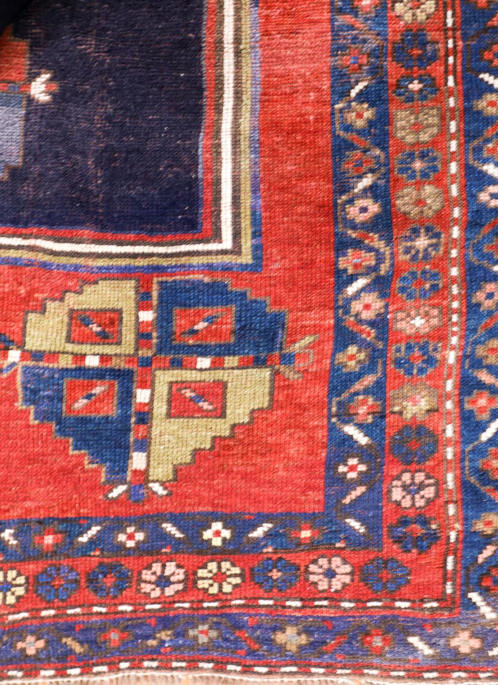 5′ x 9′ Crimson Red and Midnight Indigo Hand-Knotted Antique Caucasian Bordjalou Kazak Rug – Collector’s Wool on Wool