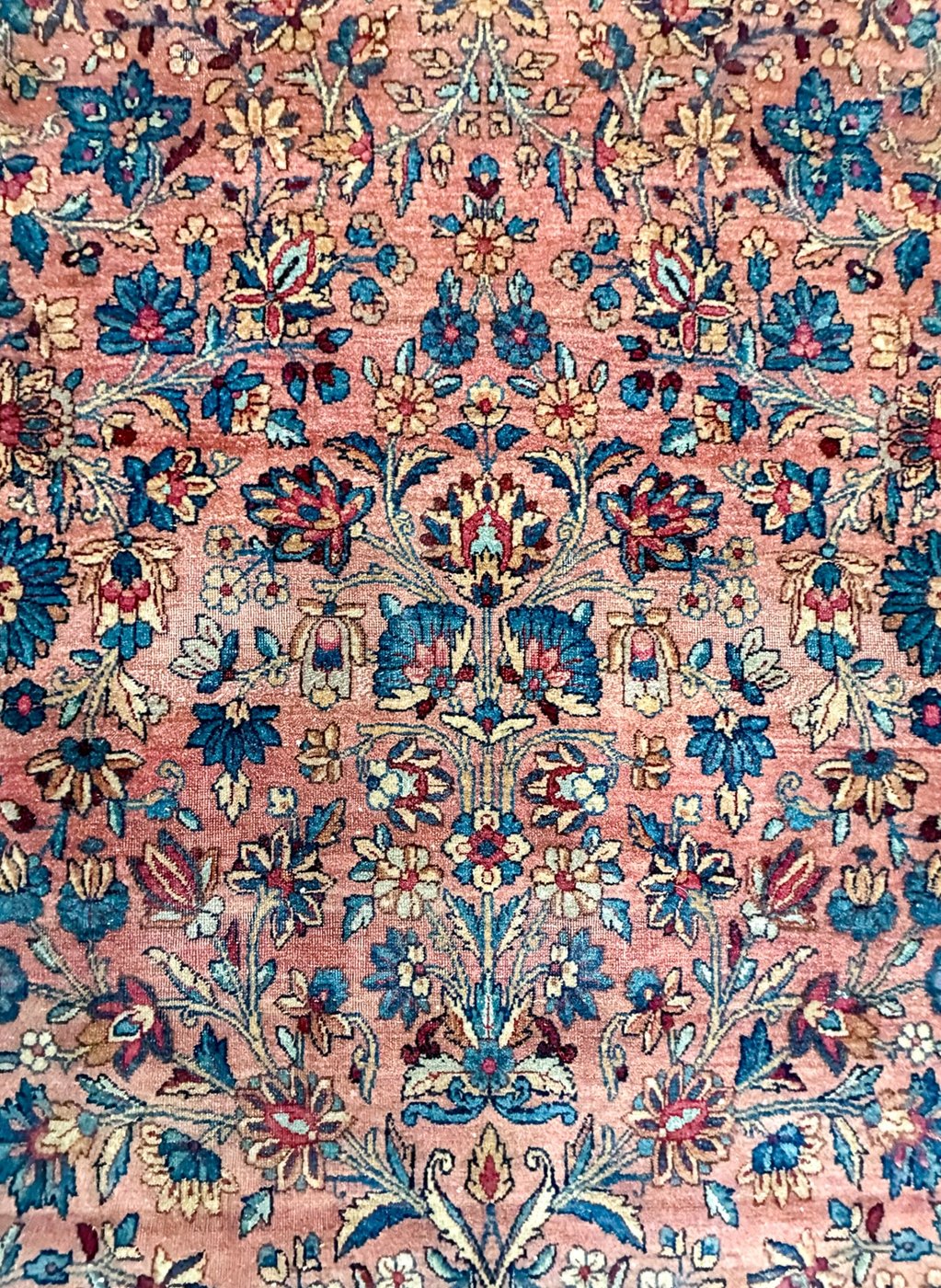 5′ x 10′ Dusty Rose and Indigo Hand-Knotted Semi-Antique Persian Kerman Gallery Rug – Fine Kurk Wool