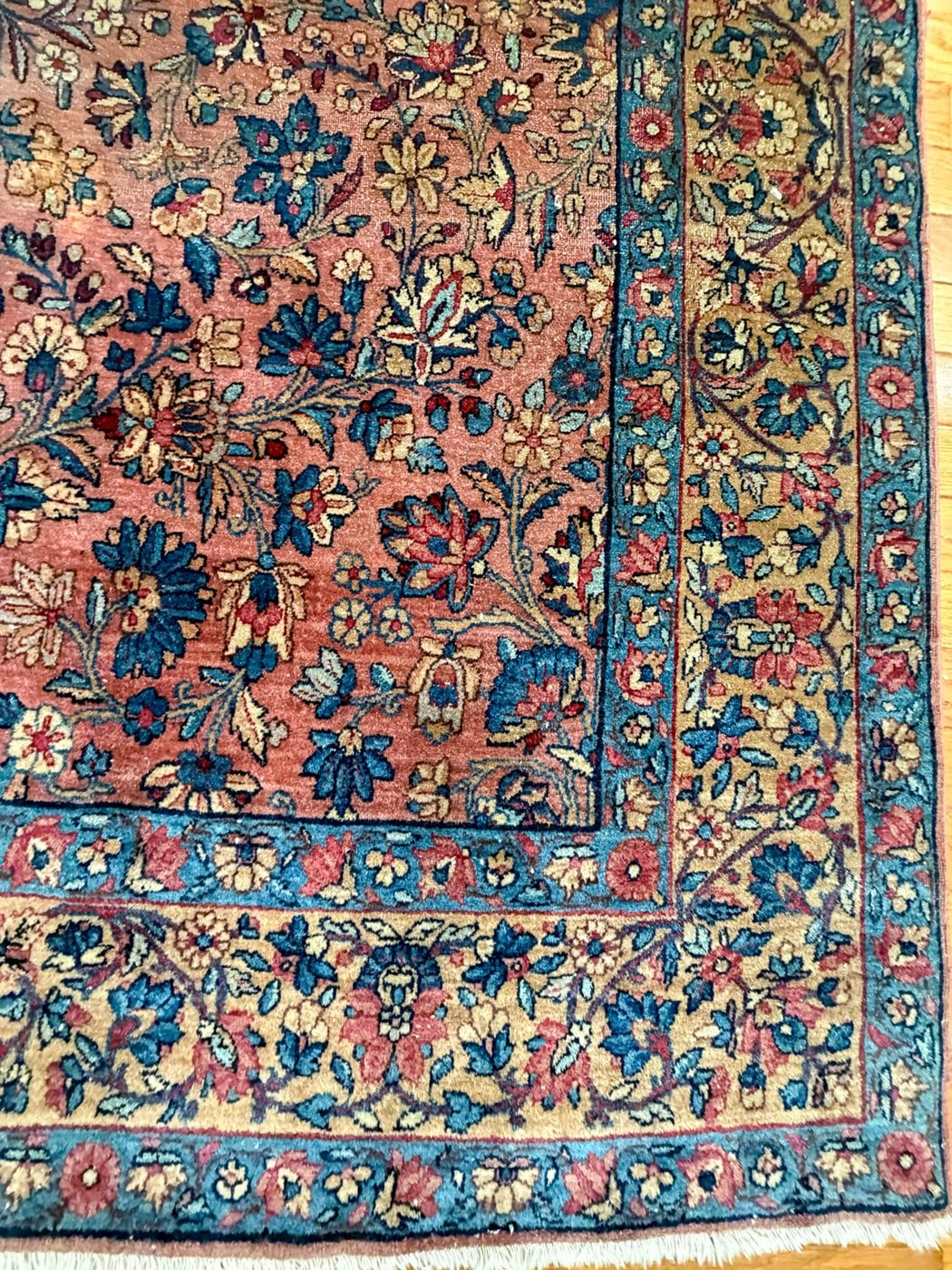 5′ x 10′ Dusty Rose and Indigo Hand-Knotted Semi-Antique Persian Kerman Gallery Rug – Fine Kurk Wool
