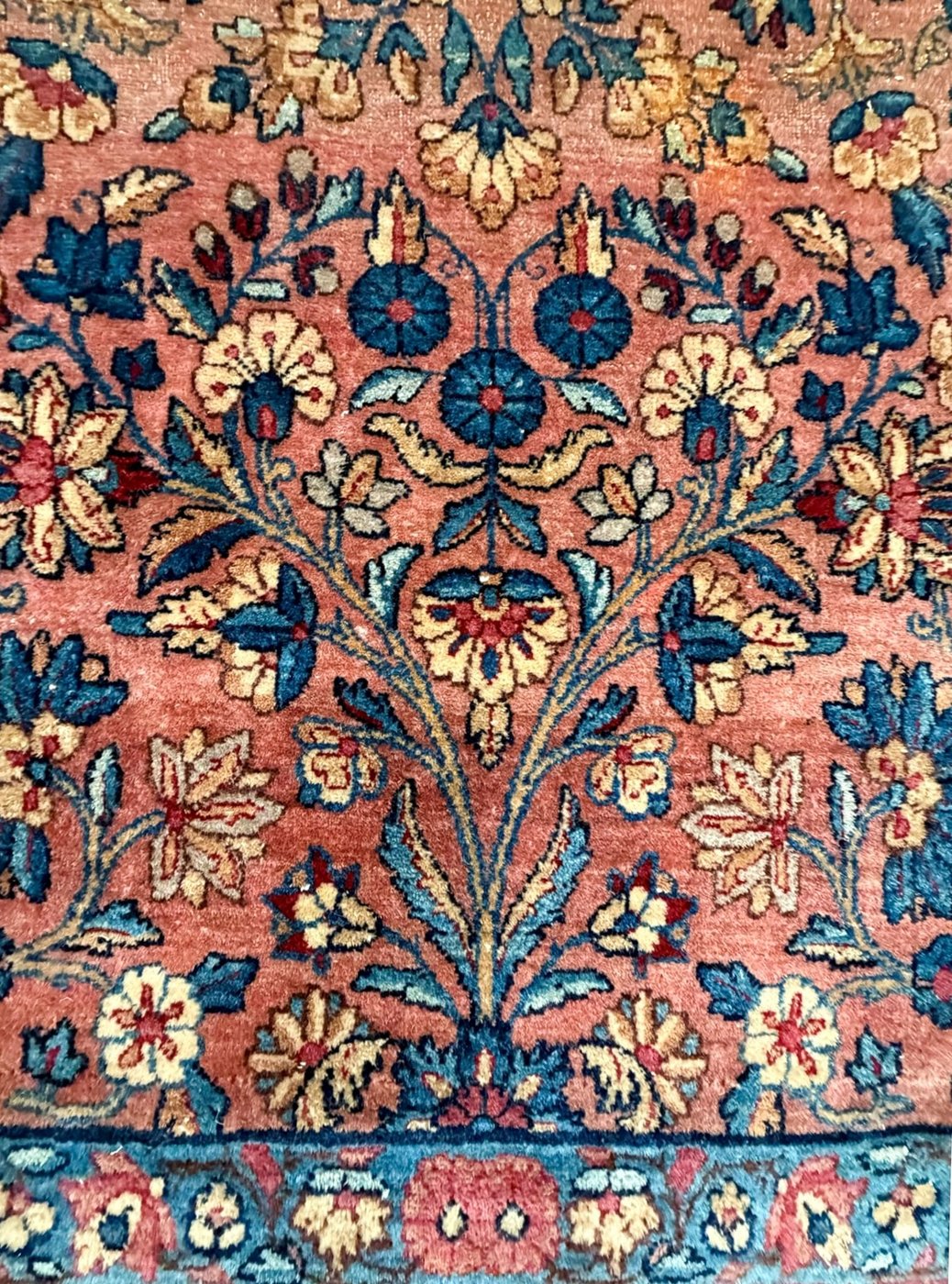 5′ x 10′ Dusty Rose and Indigo Hand-Knotted Semi-Antique Persian Kerman Gallery Rug – Fine Kurk Wool