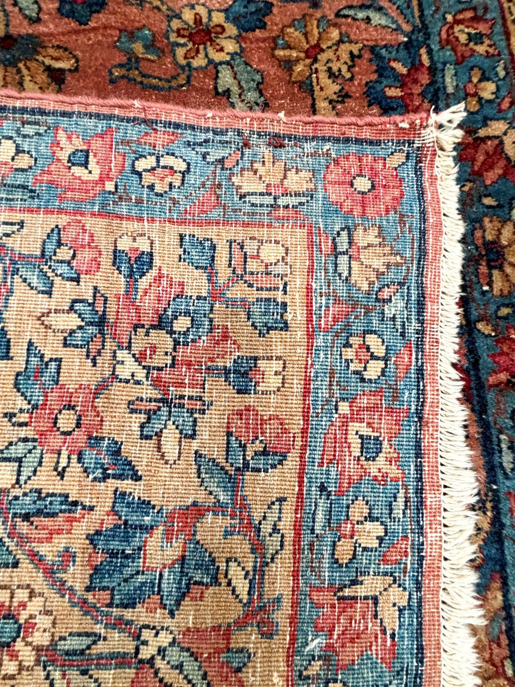 5′ x 10′ Dusty Rose and Indigo Hand-Knotted Semi-Antique Persian Kerman Gallery Rug – Fine Kurk Wool