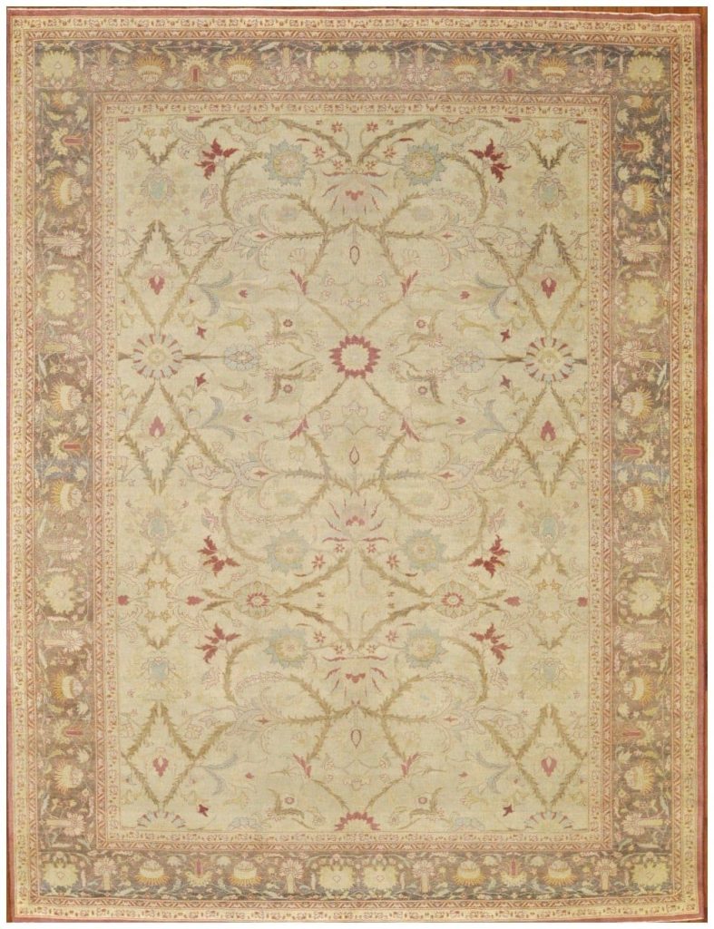 9′ x 13′ Beige Fine Hand-Knotted Egyptian Agra Rug – Traditional Wool