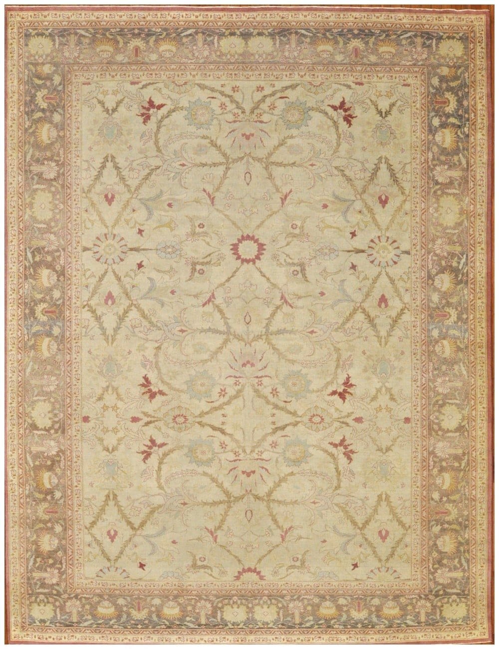 9′ x 13′ Beige Fine Hand-Knotted Egyptian Agra Rug – Traditional Wool