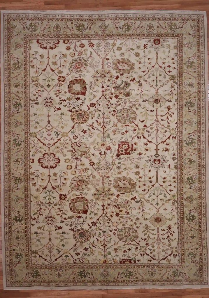 9′ x 12′ Beige Fine Hand-Knotted Egyptian Agra Oriental Rug – Traditional Wool