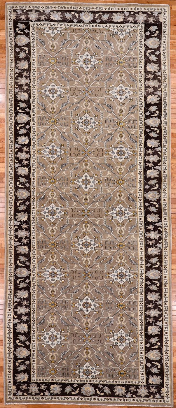 6′ x 15′ Taupe Fine Hand-Knotted Vintage Egyptian Agra Gallery Rug – Traditional Wool