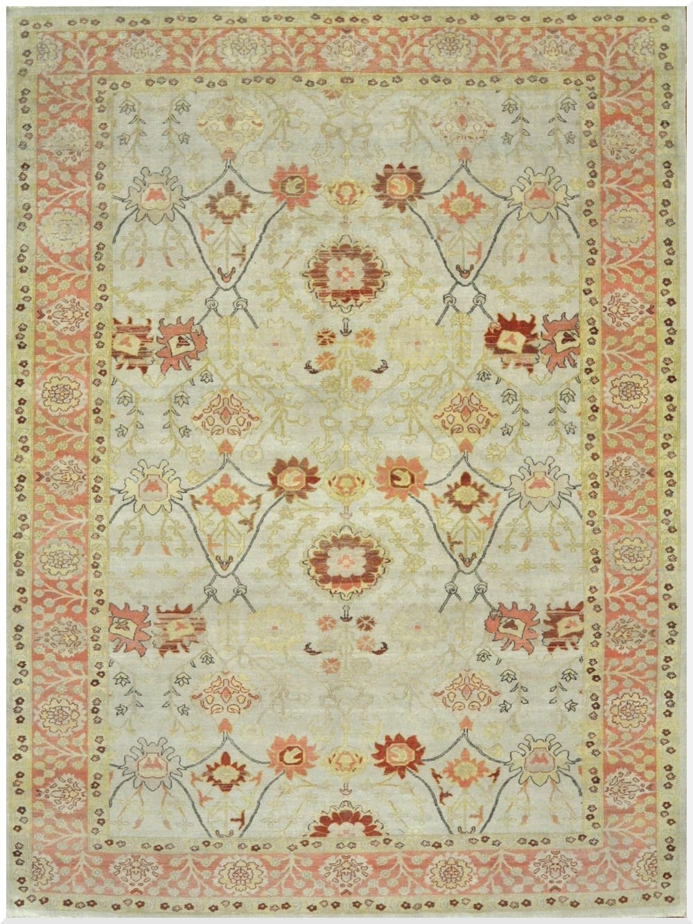 9′ x 12′ Beige Fine Hand-Knotted Egyptian Agra Oriental Rug – Traditional Wool