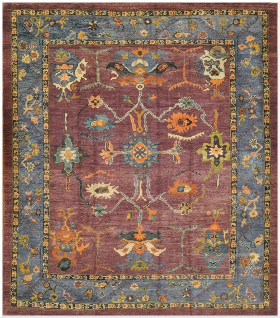 10′ x 12′ Plum Fine Hand-Knotted Turkish Oushak Rug – Traditional Wool