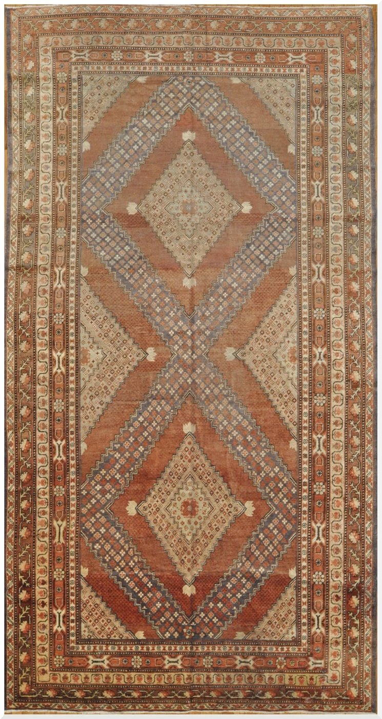 7′ x 13′ Terracotta Fine Hand-Knotted Khotan Rug – Traditional Wool