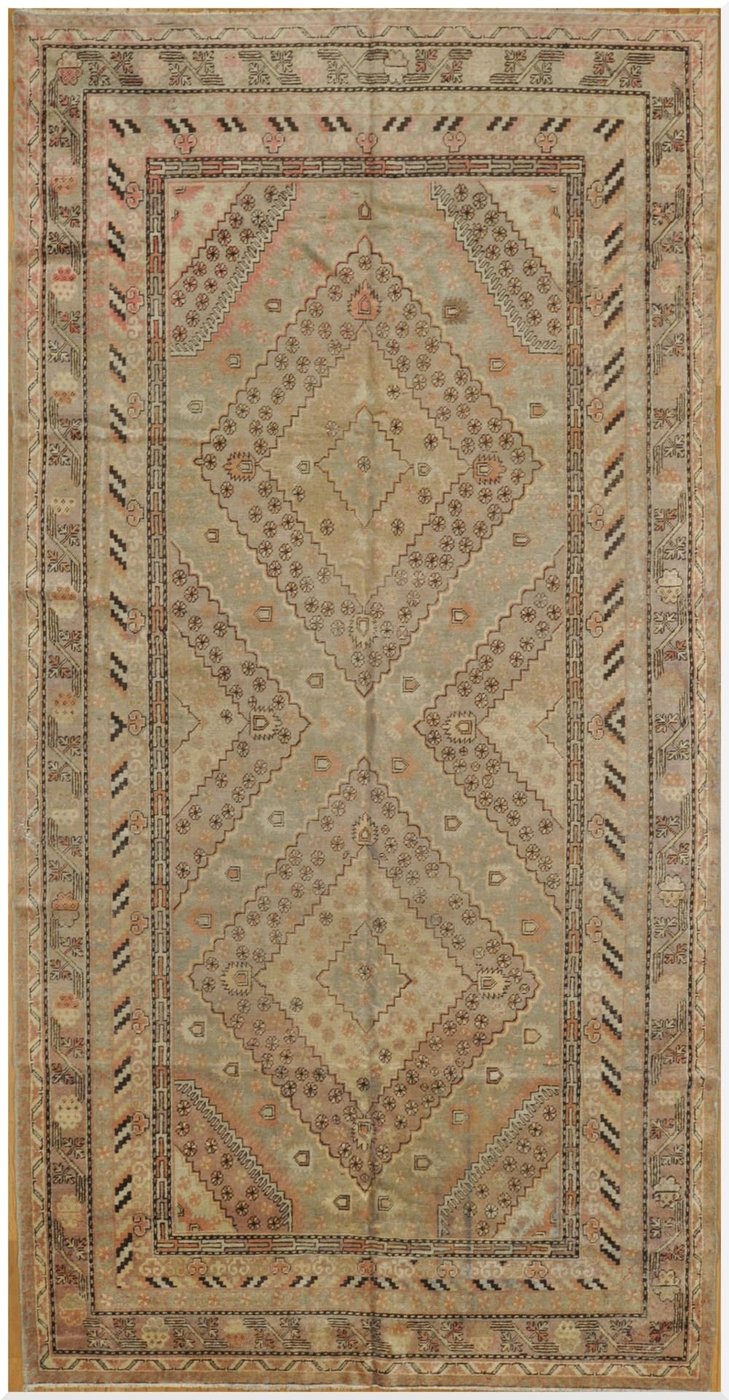 6′ x 13′ Beige Hand-Knotted Semi-Antique Uzbek Khotan Rug – Traditional Wool