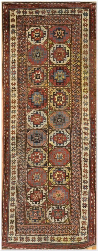 4′ x 10′ Caucasian Kazak Brick Red Geometric Runner Rug – Traditional Wool