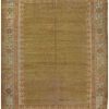7′ x 10′ Antique Turkish Oushak Rug – Open Field Design, Soft Gold & Pastel Border