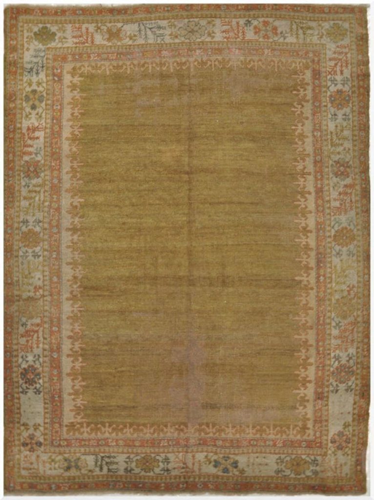 7′ x 10′ Antique Turkish Oushak Rug – Open Field Design, Soft Gold & Pastel Border