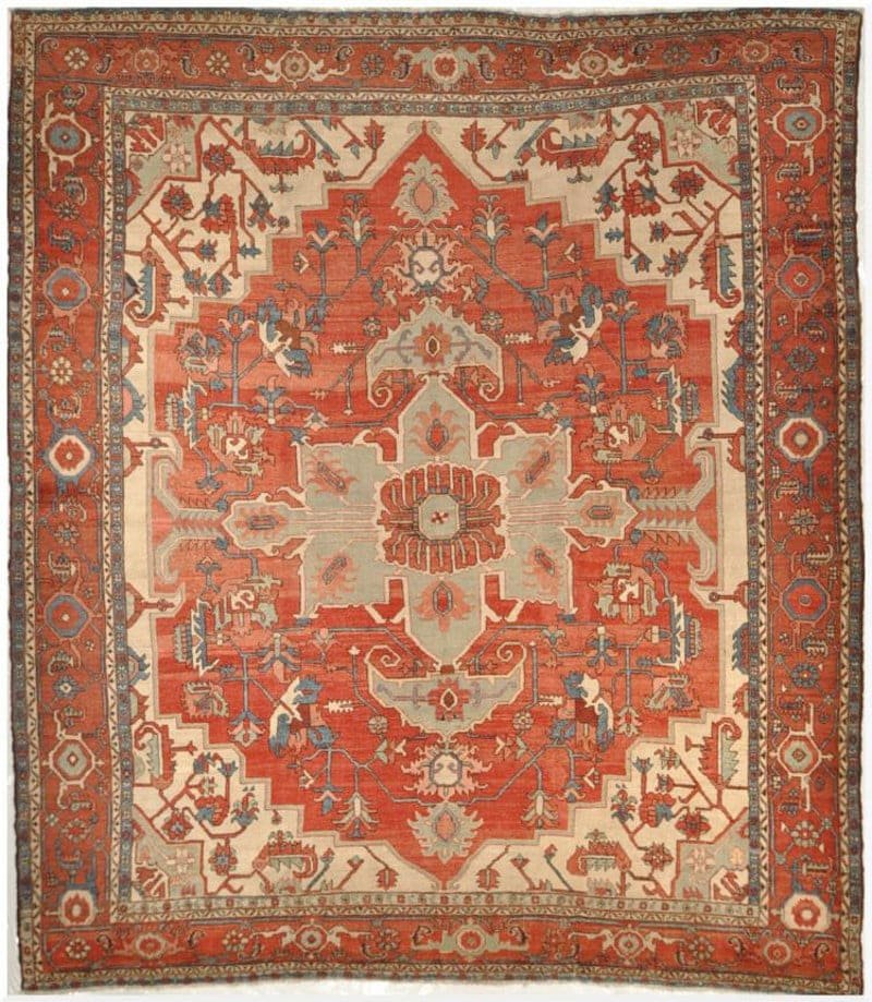 13′ x 14′ Terracotta Fine Hand-Knotted Persian Serapi Rug – Traditional Wool