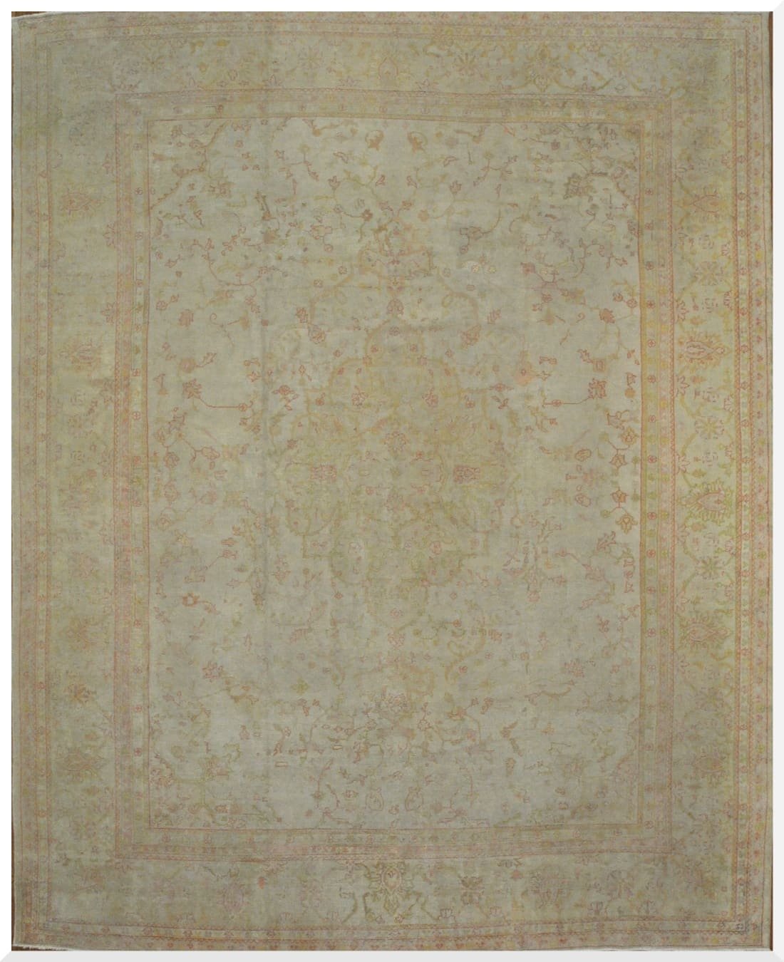 12′ x 16′ Antique Turkish Oushak Rug Ivory Large