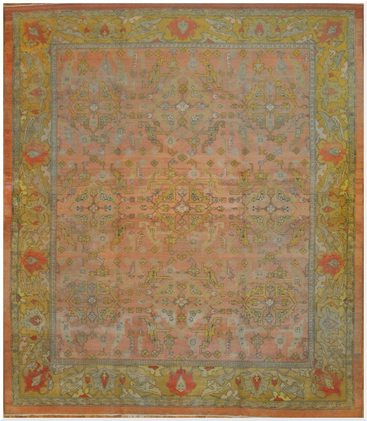 11′ x 13′ Salmon Fine Hand-Knotted Indian Agra Rug – Traditional Wool and Cotton