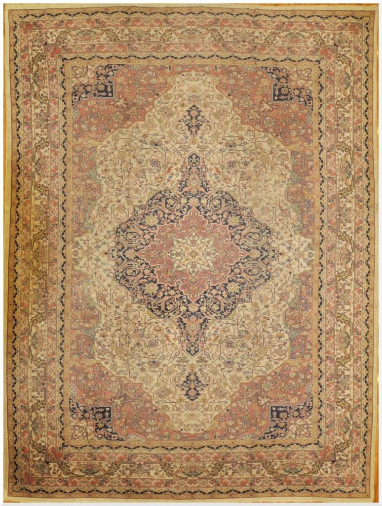 12′ x 17′ Turkish Sivas Beige Floral Medallion Rug – Antique Wool