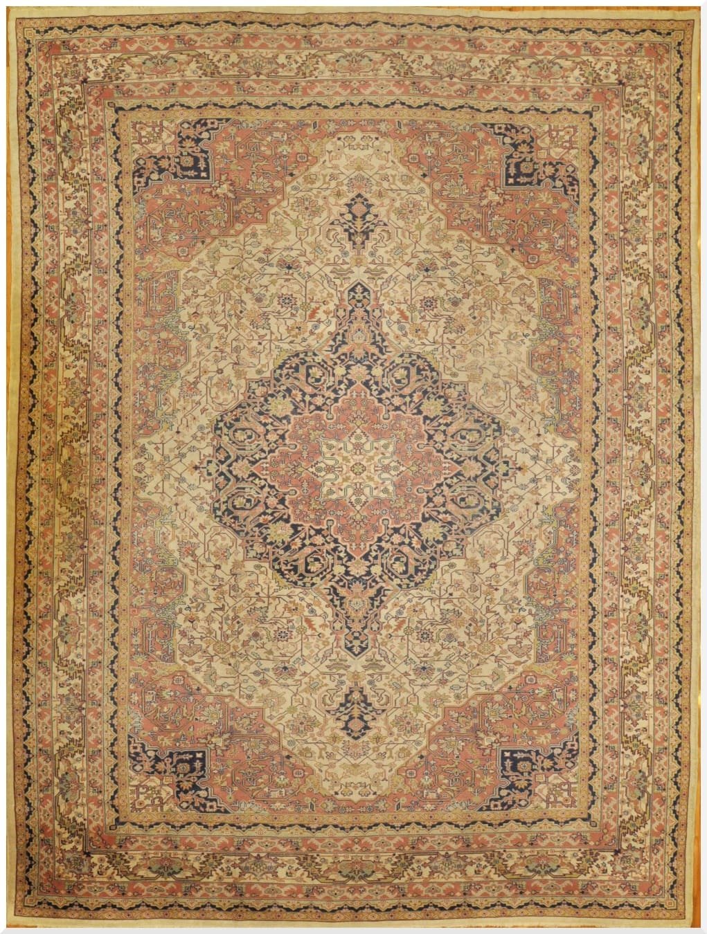 12′ x 17′ Turkish Sivas Beige Floral Medallion Rug – Antique Wool