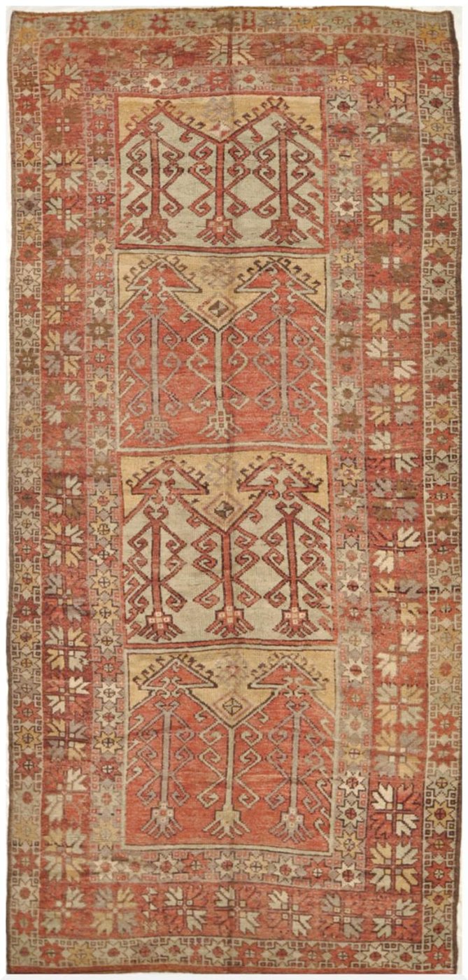 6′ x 13′ Turkish Rust Ivory Panel Runner – Semi-Antique Hand-Knotted Wool