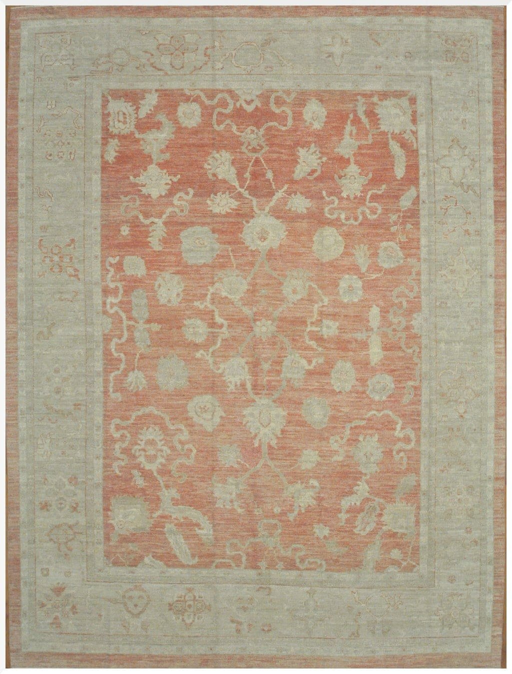 11′ x 15′ Red Fine Hand-Knotted Turkish Oushak Rug – Transitional Wool