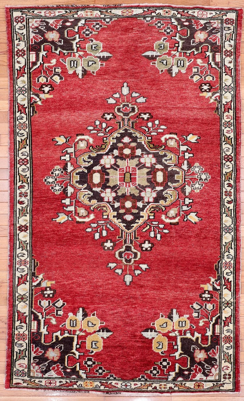 4′ x 6′ Red Fine Hand-Knotted Turkish Oushak Rug – Traditional Wool