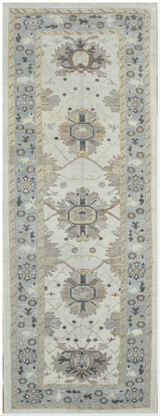 5′ x 13′ Blue Fine Hand-Knotted Turkish Oushak Runner Rug – Transitional Wool