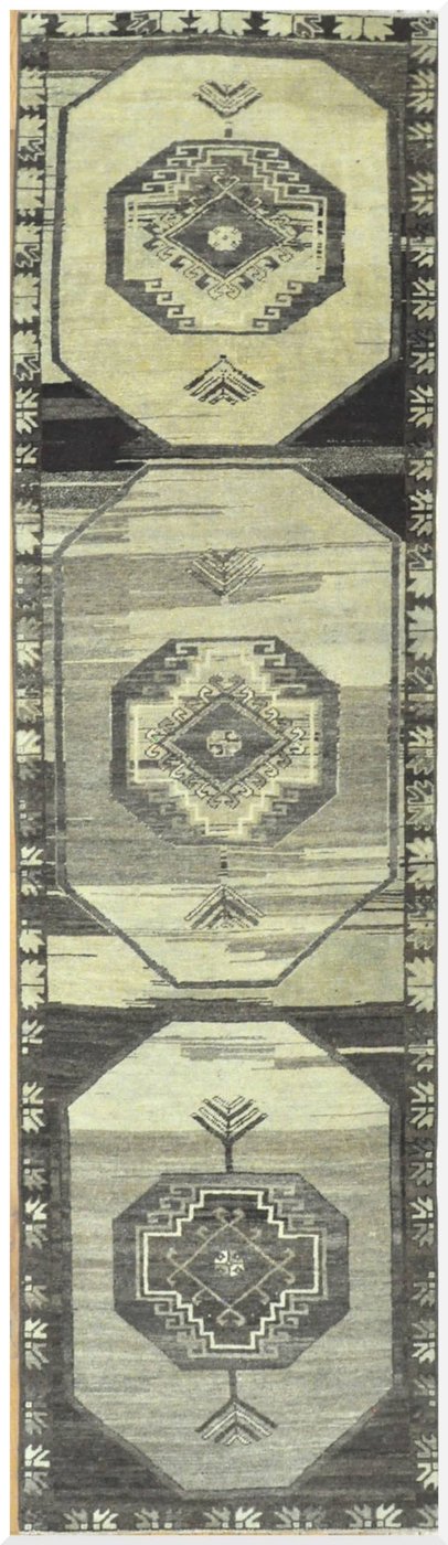 3′ x 10′ Beige Fine Hand-Knotted Turkish Vintage Anatolian Runner – Tribal Wool