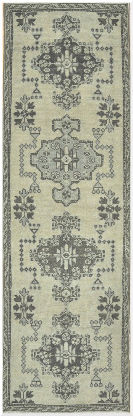 3′ x 10′ Beige Fine Hand-Knotted Turkish Vintage Anatolian Runner – Tribal Wool