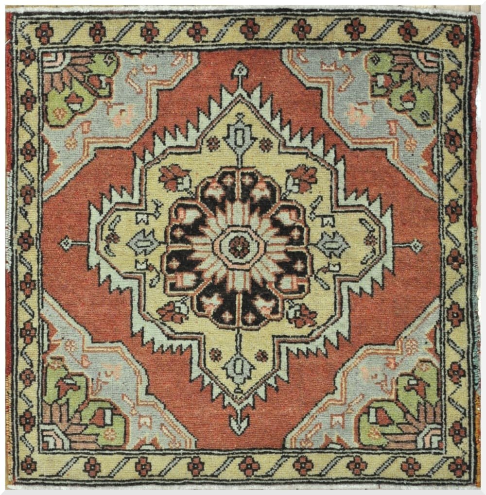 3′ x 3′ Rust Fine Hand-Knotted Turkish Anatolian Rug – Geometric Wool