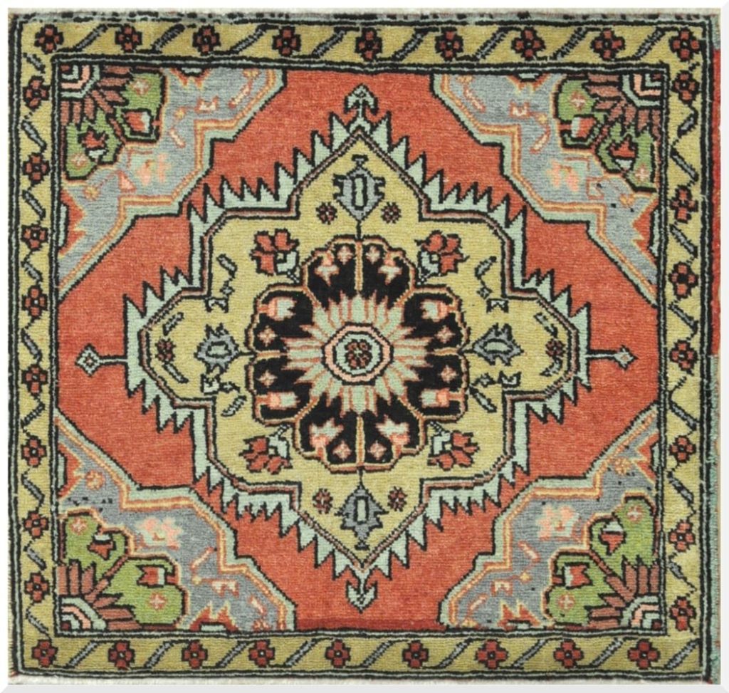 3′ x 3′ Rust Fine Hand-Knotted Turkish Anatolian Rug – Geometric Wool