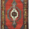 5′ x 10′ Tribal Handmade Anatolian Rug – Vintage Geometric Medallion, Red & Charcoal
