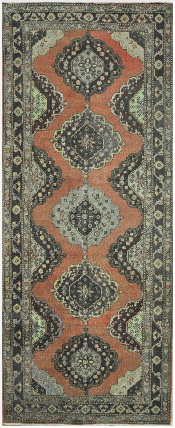 5′ x 13′ Vintage Turkish Anatolian Rug – Terracotta