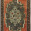 5′ x 13′ Turkish Rust Charcoal Medallion Runner – Vintage Hand-Knotted Wool