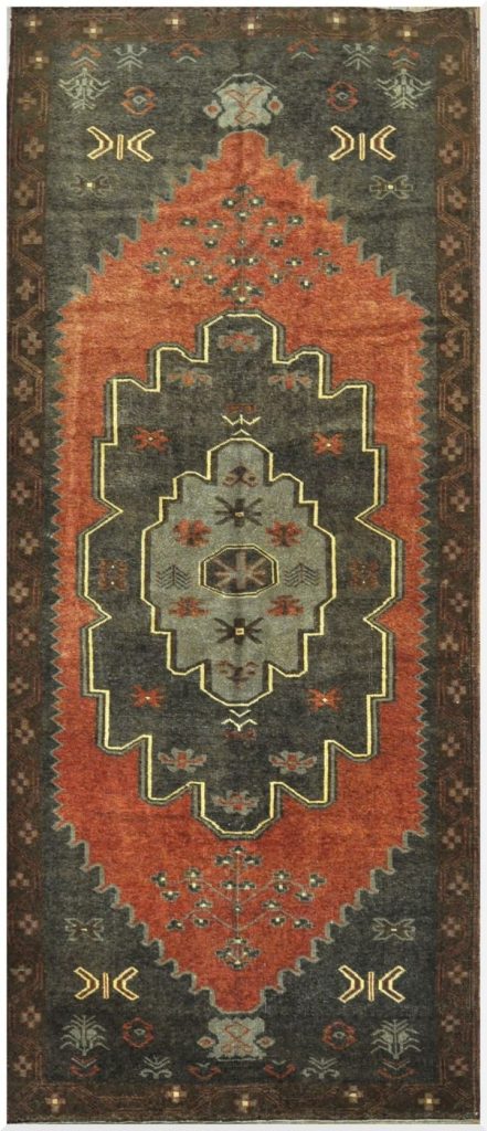 5′ x 13′ Turkish Rust Charcoal Medallion Runner – Vintage Hand-Knotted Wool