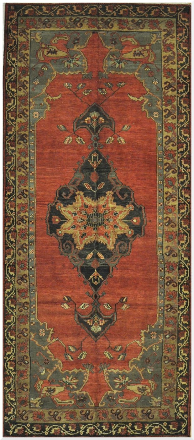 5′ x 12′ Red Anatolian Single Medallion Turkish Runner Rug – Traditional Wool