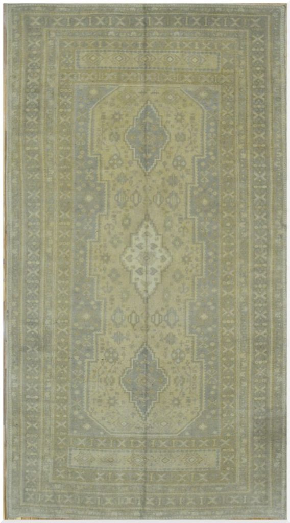 6′ x 12′ Turkish Ivory Blue Vintage Rug Transitional Wool