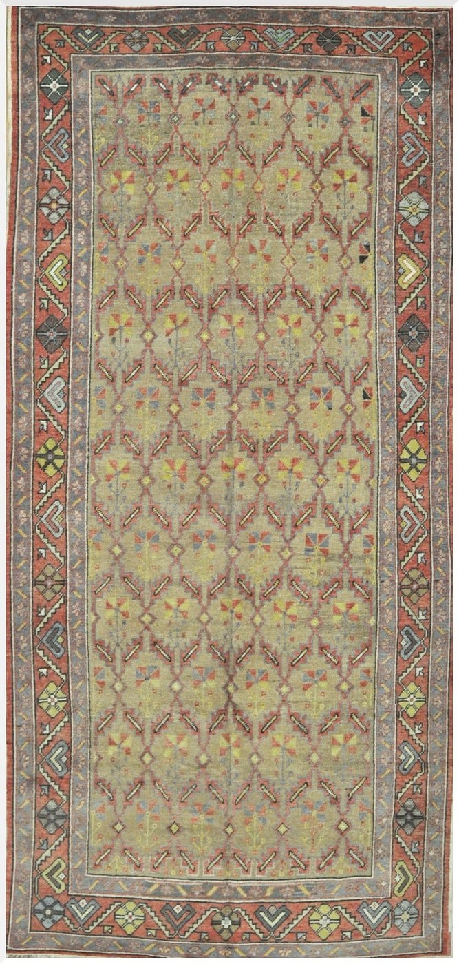 5′ x 11′ Turkish Oushak Sage All-Over Pattern Rug – Vintage Hand-Knotted Wool