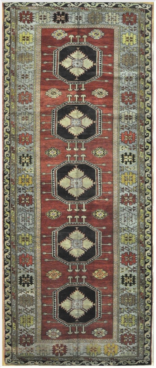 5′ x 13′ Red Triple Medallion Turkish Oushak Runner Rug – Traditional Wool