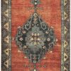 5′ x 12′ Vintage Red Medallion Turkish Oushak Rug – Traditional Wool